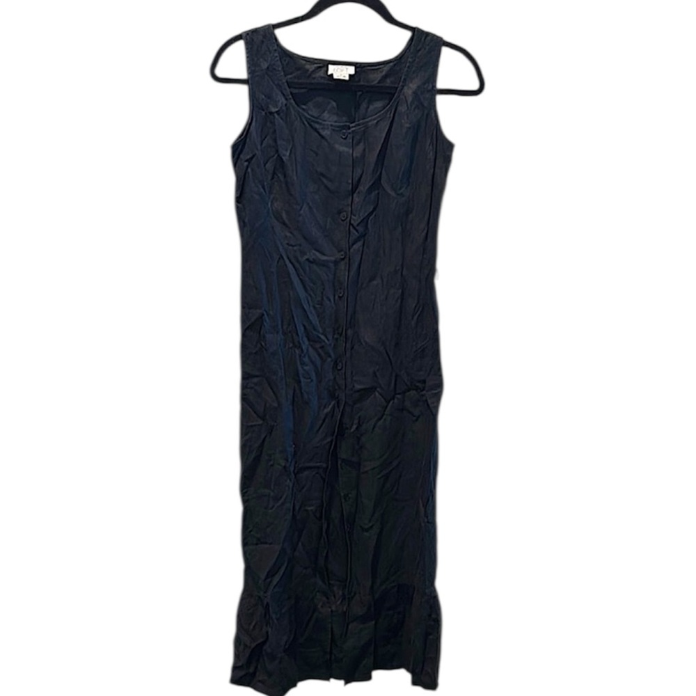 LOFT Black Sheath Linen Maxi Button Front Dress Sleeveless size 0
